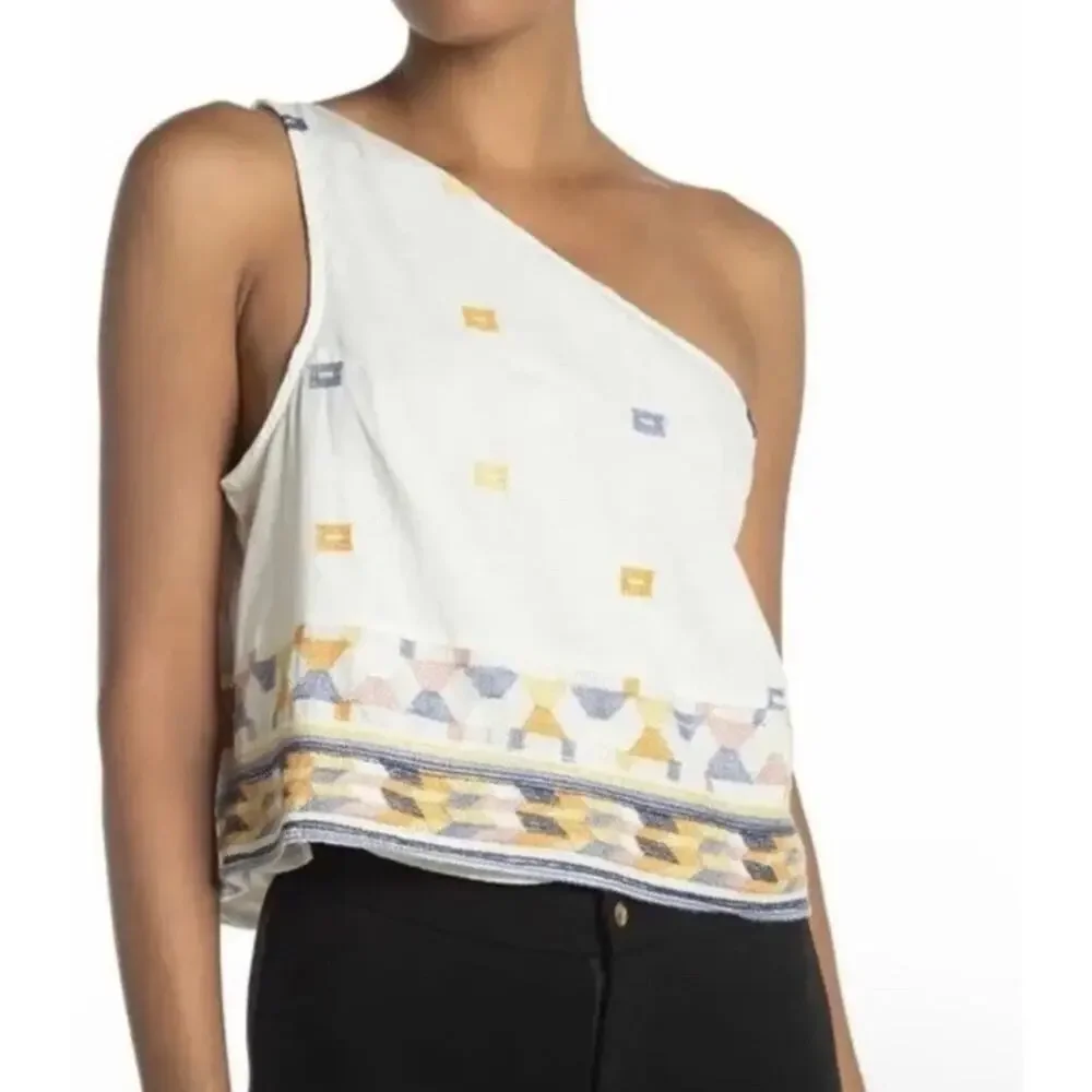 NWT Free People One Shoulder Aztec‎ Bali Baby Boho Embroidered Crop Top Medium